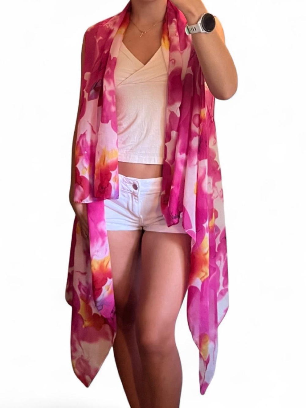 Pink Floral Draped Scarf Wrap - Women's Lightweight Accessory